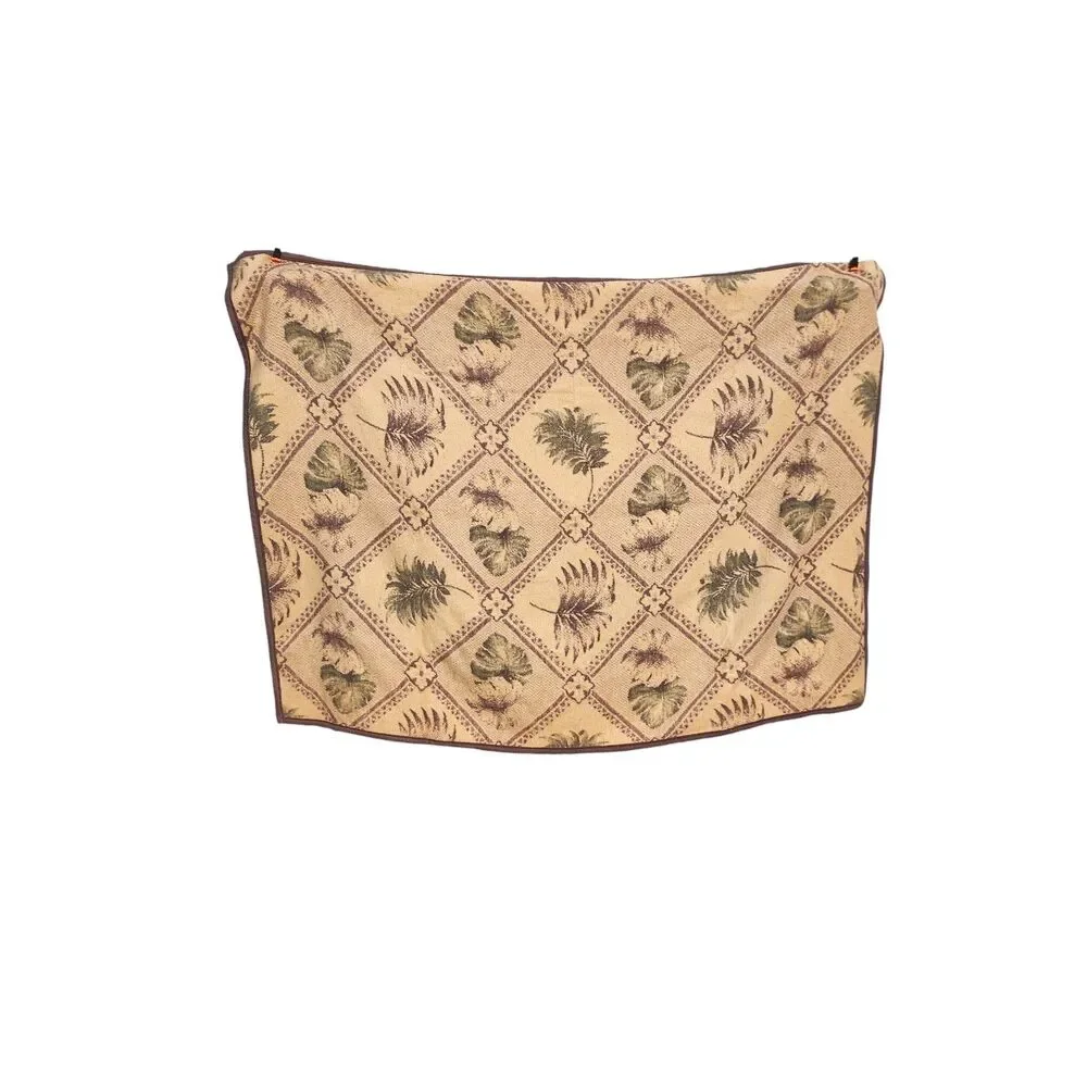 Vintage Aurora Biederlack Blanket 73x55 Reversible Leaf Pattern Brown Tan USA‎